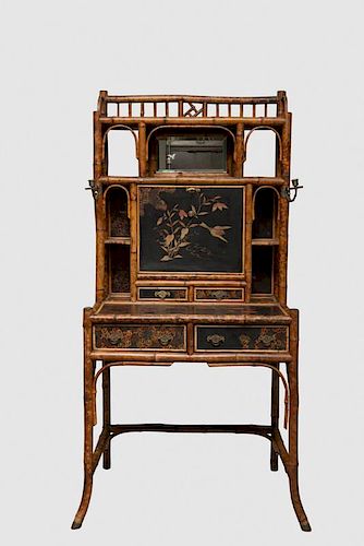 Victorian Chinoiserie Faux Bamboo and Lacquer Mirrored Dressing Table