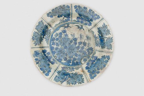 Blue and White Glazed Pottery Charger