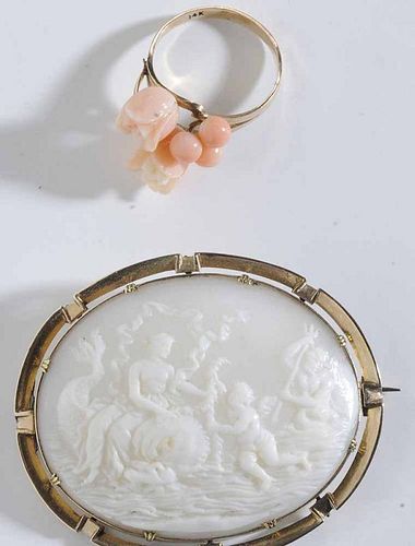 14kt. Cameo Brooch & Coral Ring