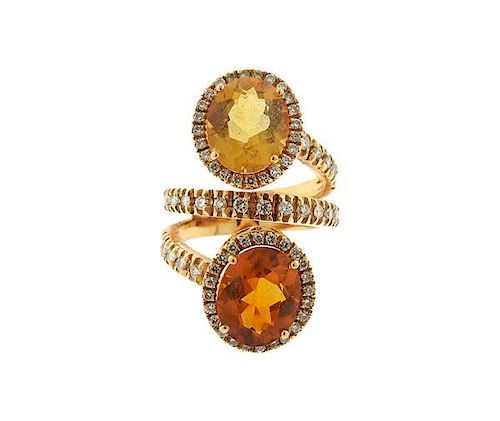 18K Gold Diamond Color Stone Bypass Ring