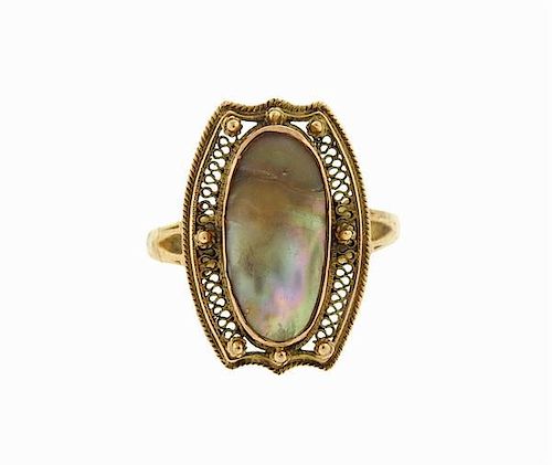 Antique 10K Gold Abalone Ring