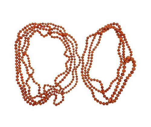 Long Coral Necklace Lot of 2
