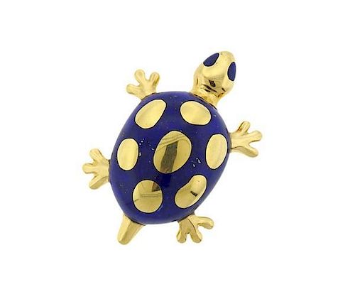 Tiffany &amp; Co. 18K Gold Lapis Turtle Brooch Pin