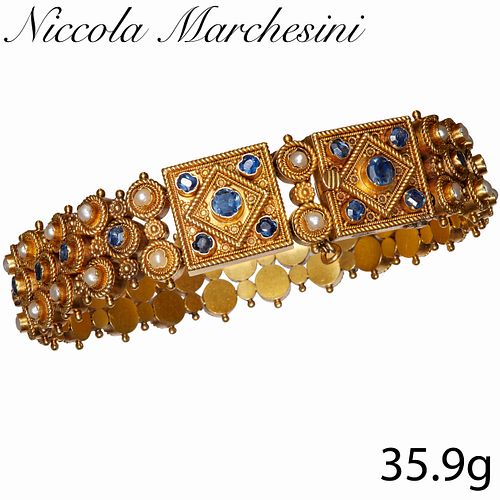 Niccola Marchesini An archaeological revival sapphire and pearl bracelet Circa 1880