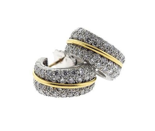 Cartier Platinum 18k Gold Diamond Hoop Earrings