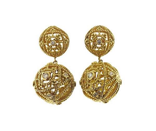 18K Gold Diamond Ball Drop Earrings