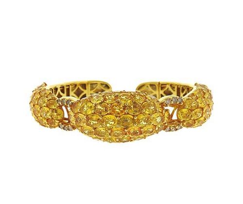 18K Gold Yellow Sapphire Diamond Cuff Bracelet