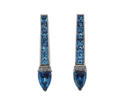 18K Gold Blue Stone Diamond Earrings