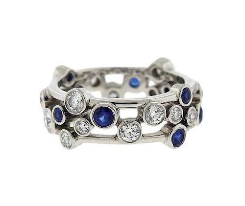 Tiffany &amp; Co Bubbles Platinum Diamond Sapphire Band Ring