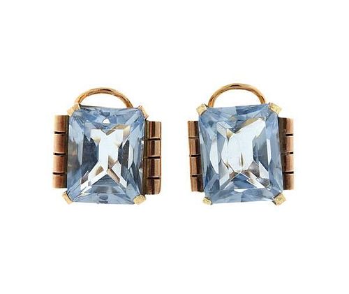 Retro 18K Gold Blue Stone Earrings