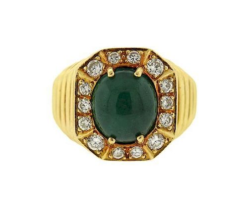 18K Gold Diamond Green Stone Ring