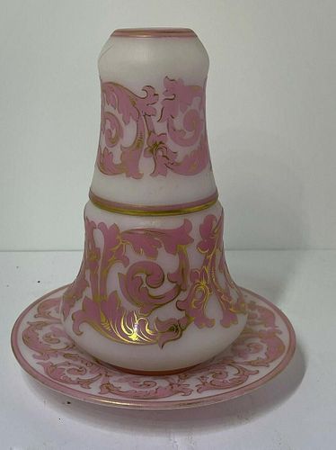 ANTIQUE FRENCH WHITE PINK CUT OPALINE BEDSIDE TUMBLE UP