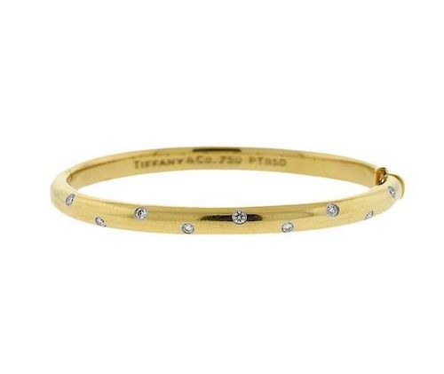 Tiffany &amp; Co Etoile 18K Gold Platinum Diamond Bangle Bracelet