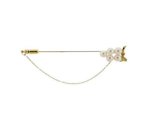 Mikimoto 18K Gold Pearl Brooch Stick Pin
