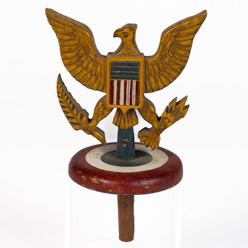AMERICAN FOLK ART CARVED AND PAINTED EAGLE FINIAL