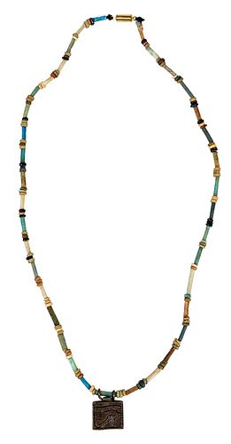 Egyptian Style Bead Necklace with Pendant