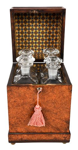 Burlwood Tantalus with Four Decanters