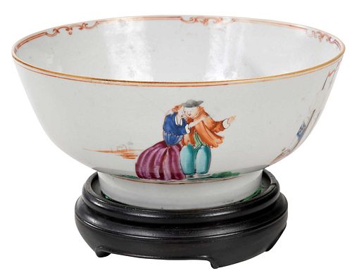 Chinese Export Porcelain Punch Bowl with European Figures