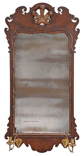Chippendale Parcel Gilt and Burl Walnut Mirror