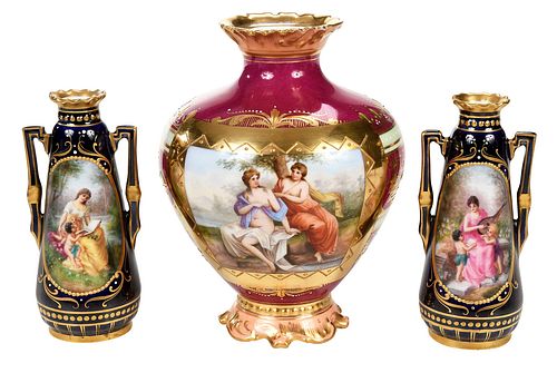 Three Royal Vienna or Style Porcelain Cabinet Vases