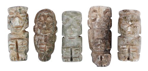 Five Mesoamerican Carved Jade Figural Pendants