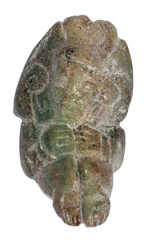 Mesoamerican Carved Jade Figure in Headdress