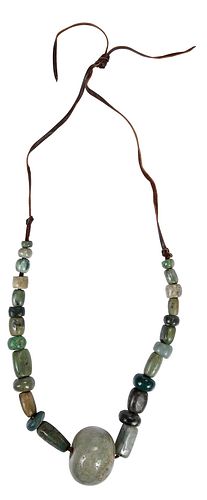 Mesoamerican Carved Jade Bead Necklace