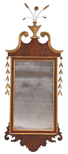 Chippendale Style Parcel Gilt and Inlaid Mahogany Mirror