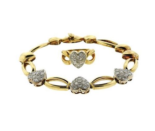 14k Gold Diamond Heart Bracelet Ring Set