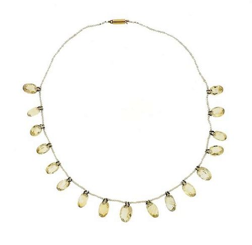 14K Gold Pearl Citrine Necklace