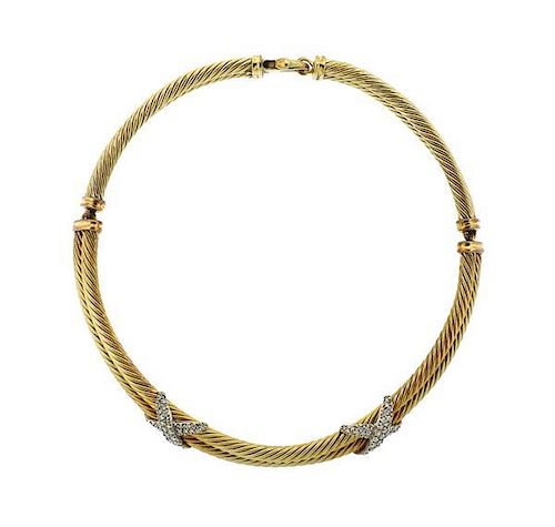 David Yurman 14K Gold Diamond Double X Cable Necklace