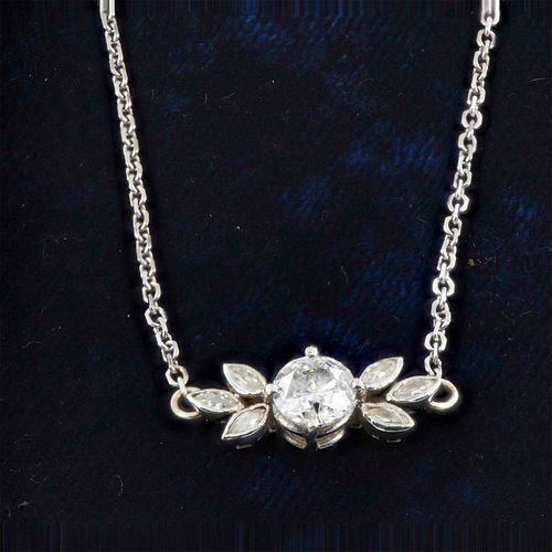14K White Gold Diamond Floral Solitaire Necklace