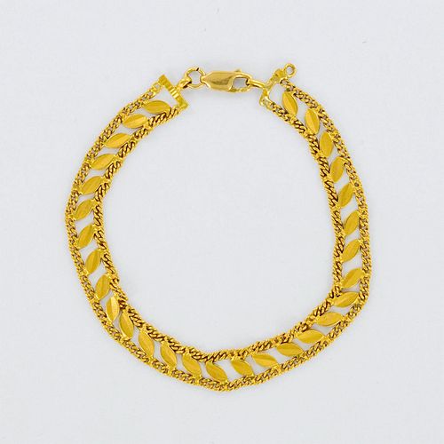 18K Yellow Gold Leaf Design Ladies Bracelet