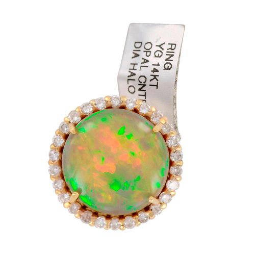 Stunning Opal and Diamonds 14K Yellow Gold Statement Ring