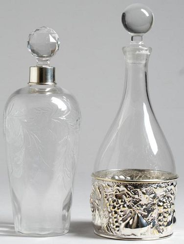 2 Glass Decanters, one with Sterling Silver Mount