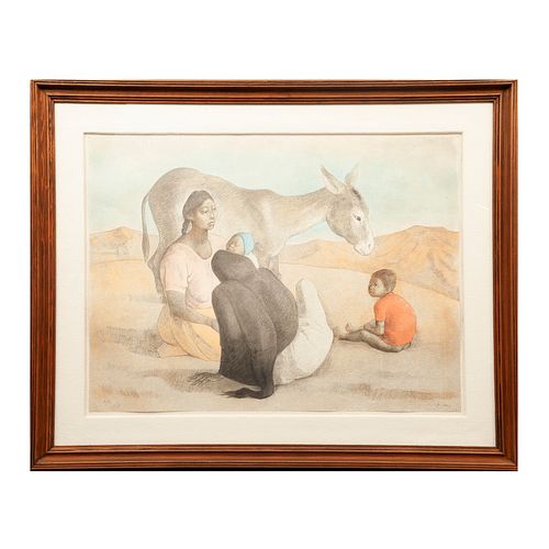 FRANCISCO ZUÑIGA, Familia Indígena III, Firmada y fechada 83, Litografía, 56 x 76 cm medidas totales