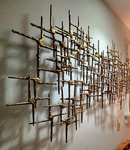 Imposing Mid-Century Modern Gold-Toned Metal Wall Sculpture by Dennis Hymowitz