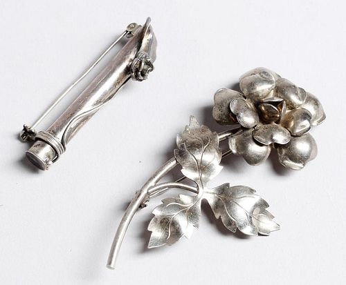 2 Sterling Silver Flower Brooches