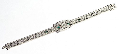 Art Deco 14K White Gold & Diamond Bracelet, 1920s