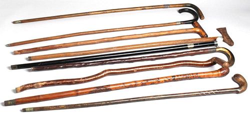 9 Assorted Antique Rustic Canes & Walking Sticks