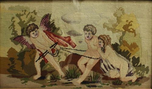 Antique Framed Needlepoint Embroidery Panel