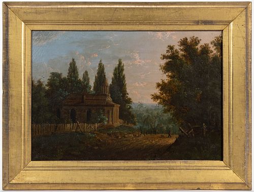 AMERICAN SCHOOL (19TH CENTURY) LANDSCAPE WITH CHURCH / TEMPLE