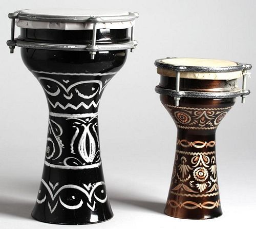2 Middle Eastern Etched Metal Doumbek Drums