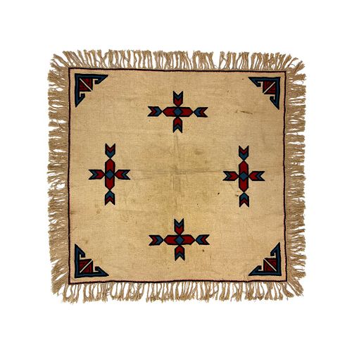 NO RESERVE - Embroidered Cotton Throw with Pueblo Design, 46" x 46" (T91963-0623-001)