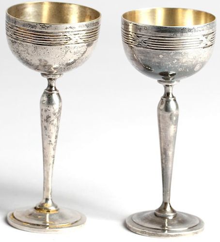 Pair Of Silver-Plate Sherry Wine Goblets