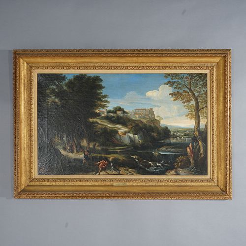 Antique Painting, Landscape with Figures by George L. Brown, 19th C