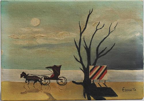 Landscape with Horse & Buggy -Oil on Canvas