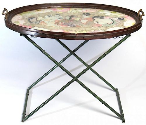 Vintage Jered Holmes Decoupage Tray On Stand