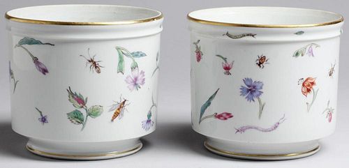 Pair of Hand-Painted French Floral Cache Pots