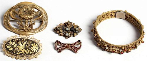 5 Costume Jewelry Pieces Including Garnet Brooch